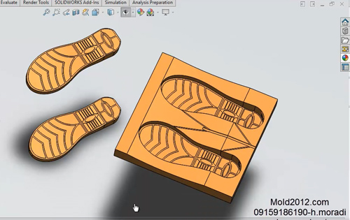 فیلم آموزش طراحی قالب کفش با نرم افزار solidworks